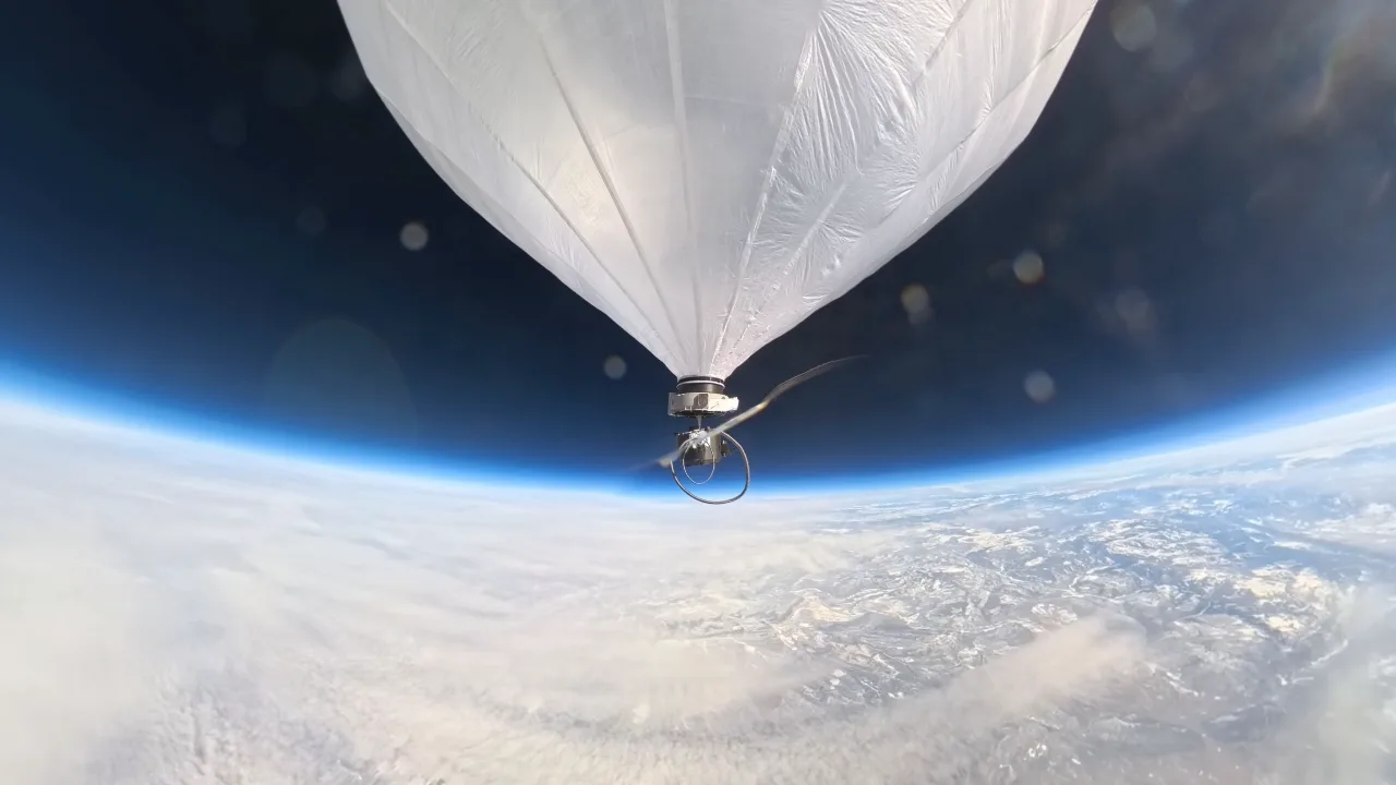 Stratospheric balloon over desert base